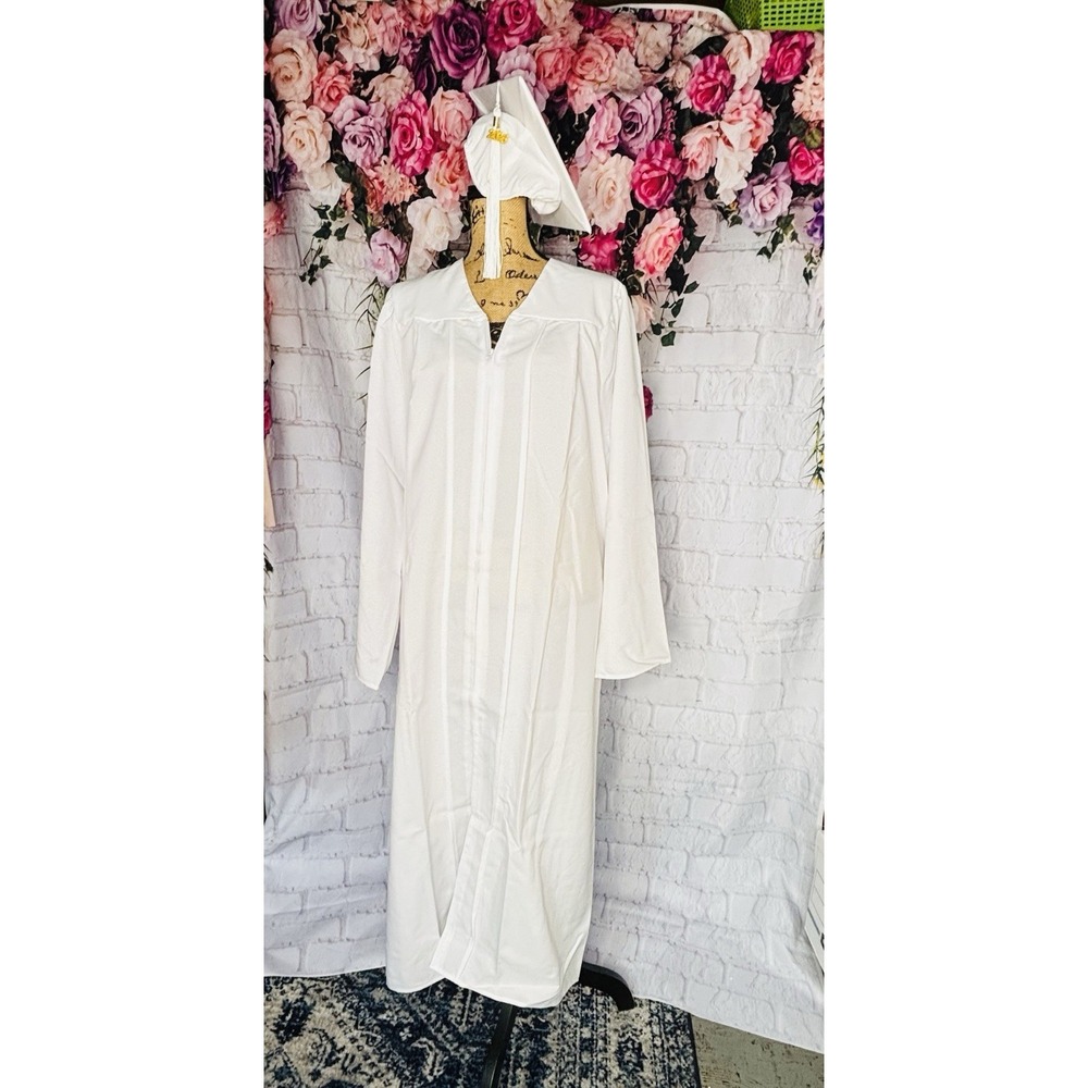 White Graduation Gown Cap Tassel‎ 2026 Unisex Size 54 Adult Robe Ceremony